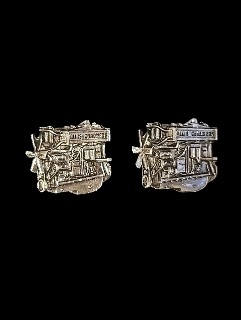 Vtg Allis Chalmers Engine Cufflinks Farm Motor Agricultural Machinery Silvertone